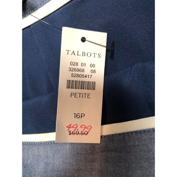 Talbots A-Line Pencil Skirt Navy Blue White Geometric Fan Print Lined Womens 16P - Picture 6 of 7